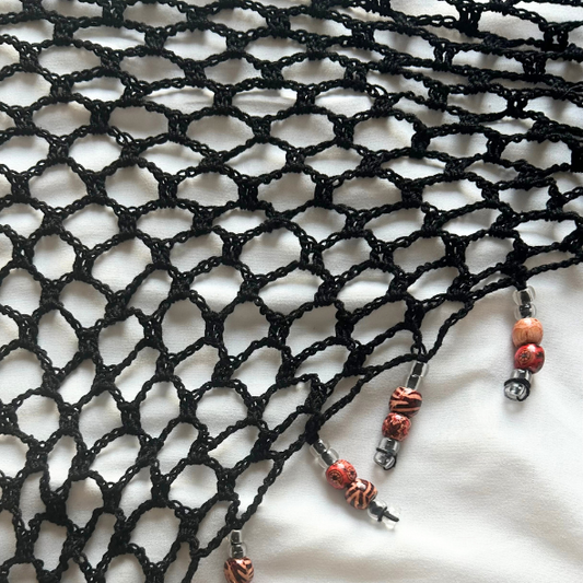 Black Crochet Mesh Wrap w/ Clear and Wooden Beads