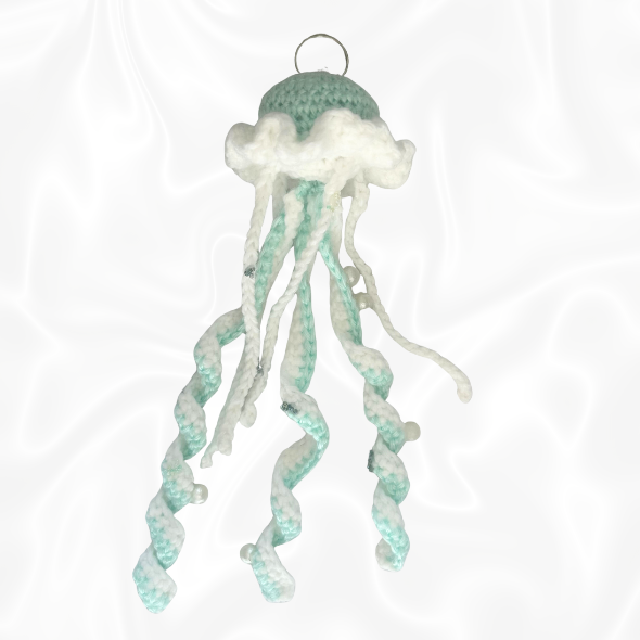Crochet Jellyfish Keychain - Teal and White