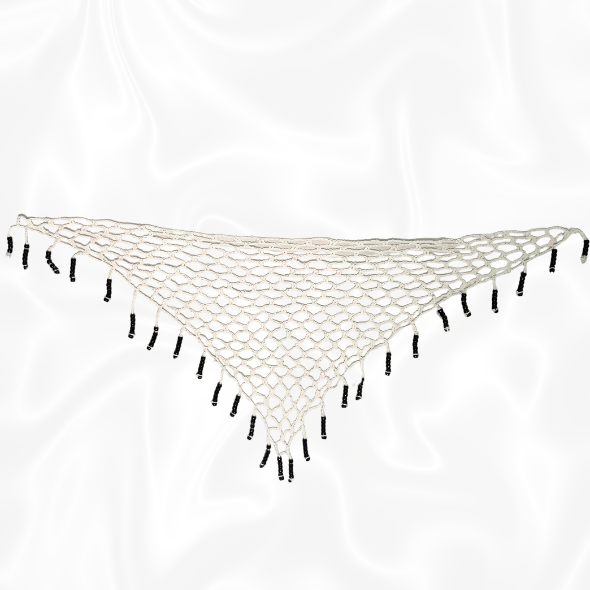 White Crochet Mesh Wrap w/ Black Beads