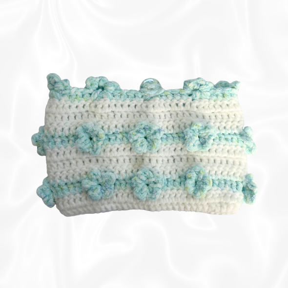 Crochet Flower Pouch - Blue and White