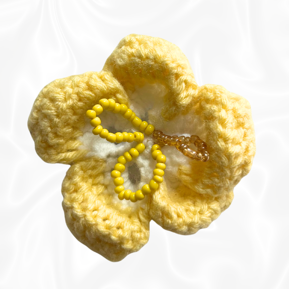 Crochet Hibiscus Hair Clip - Yellow and White