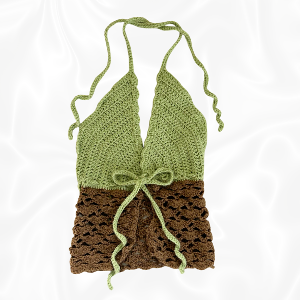 Crochet Butterfly Lace Top - Green and Brown
