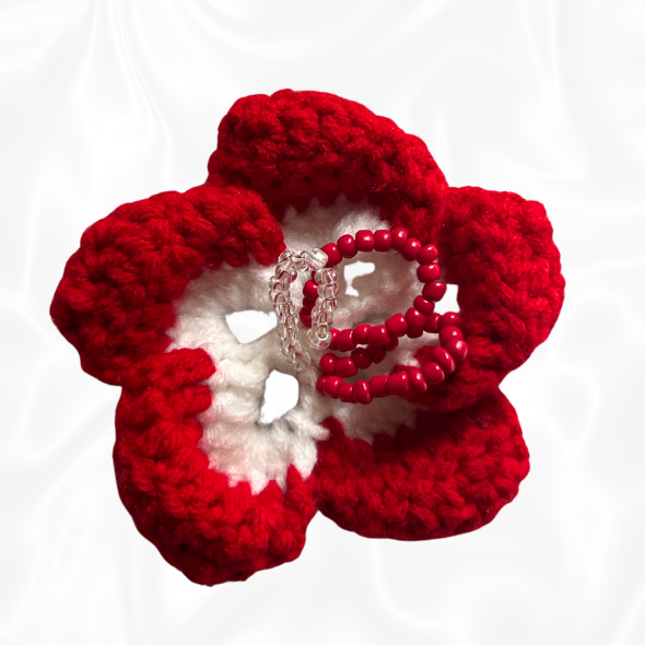 Crochet Hibiscus Hair Clip - Red and White