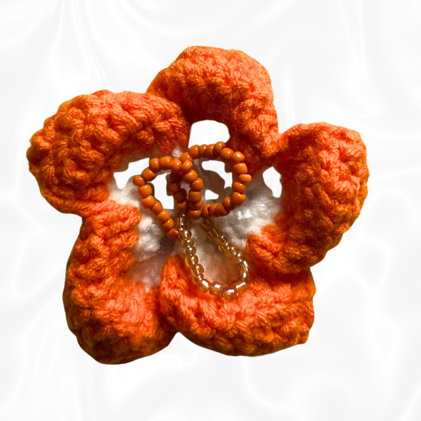 Crochet Hibiscus Hair Clip - Orange and White