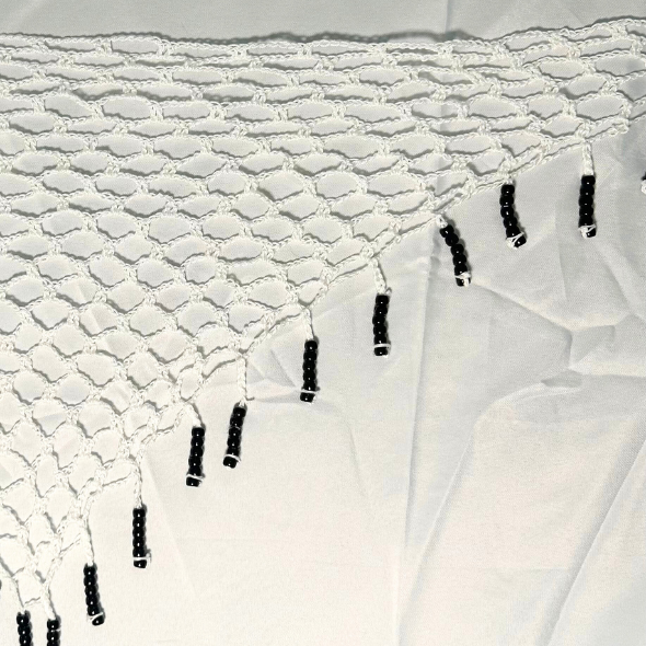 White Crochet Mesh Wrap w/ Black Beads