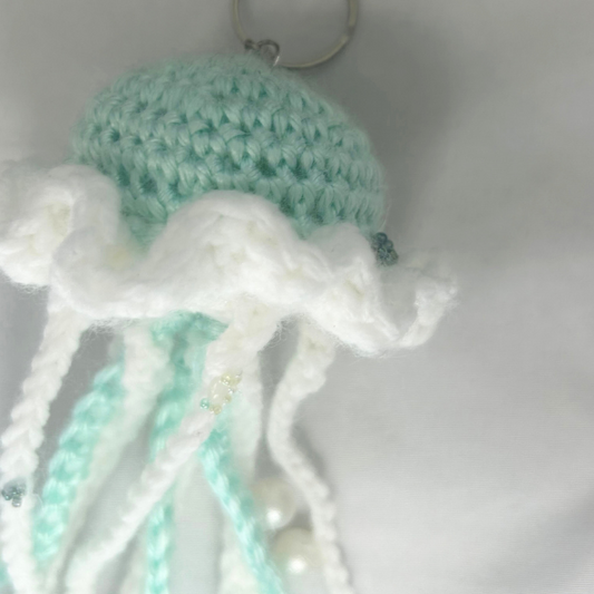 Crochet Jellyfish Keychain - Teal and White