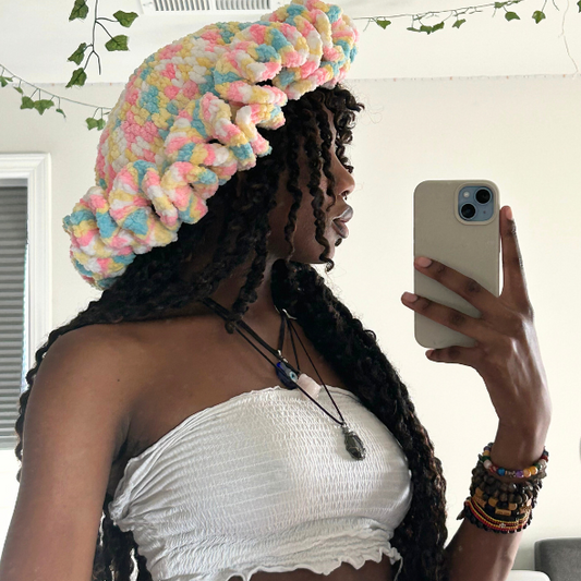 Crochet Cotton Candy Ruffle Bucket Hat