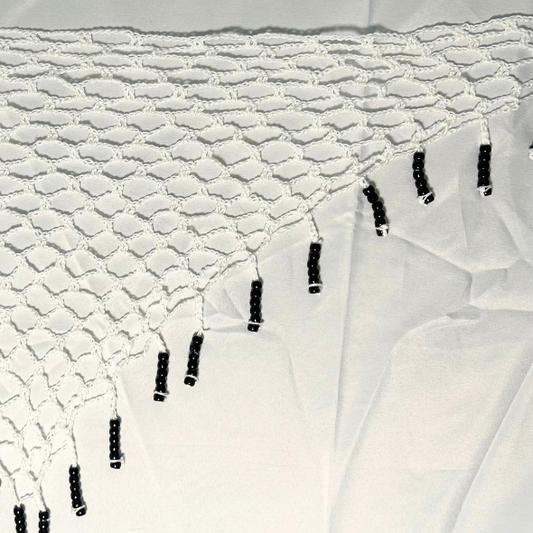 White Crochet Mesh Wrap w/ Black Beads
