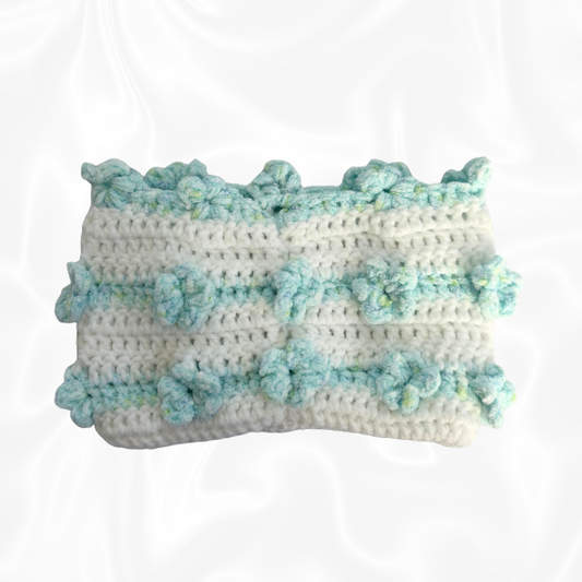 Crochet Flower Pouch - Blue and White