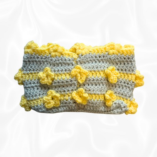 Crochet Flower Pouch - Yellow and Grey