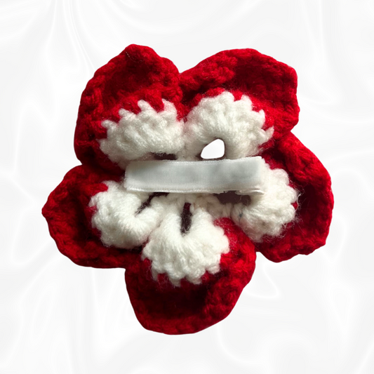 Crochet Hibiscus Hair Clip - Red and White