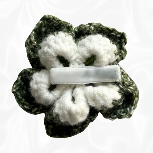 Crochet Hibiscus Hair Clip - Green and White