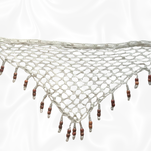 White Crochet Mesh Wrap w/ Clear and Wooden Beads