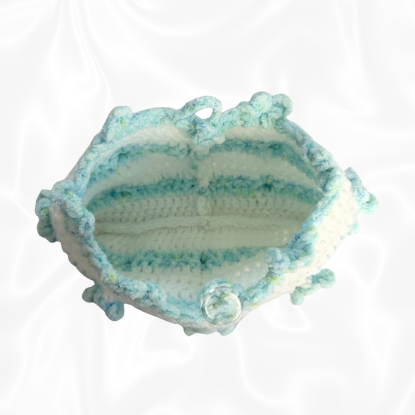 Crochet Flower Pouch - Blue and White