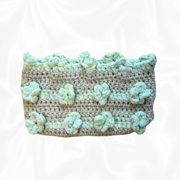 Crochet Flower Pouch - Blue and Grey