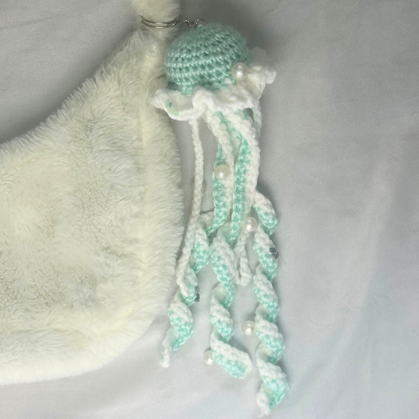 Crochet Jellyfish Keychain - Teal and White