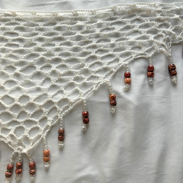 White Crochet Mesh Wrap w/ Clear and Wooden Beads