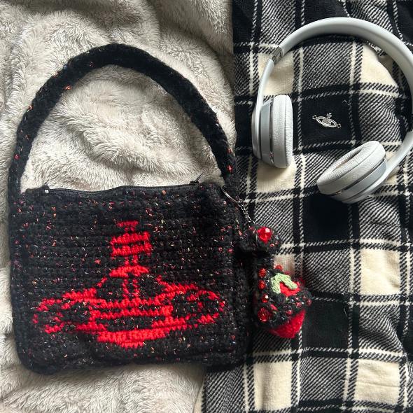 Crochet Vivienne Westwood Purse w/ Strawberry Keychain