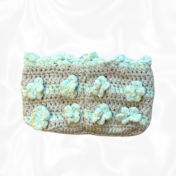 Crochet Flower Pouch - Blue and Grey