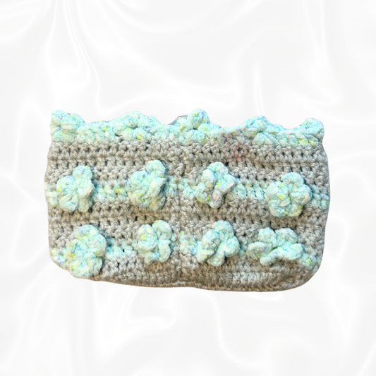 Crochet Flower Pouch - Blue and Grey