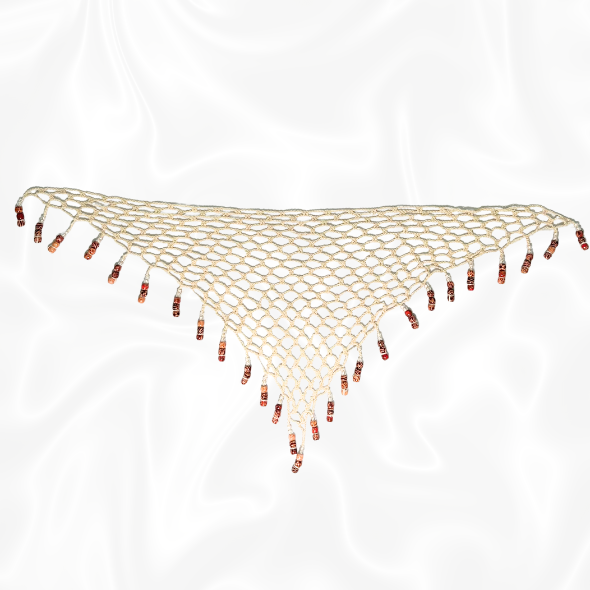 Cream Crochet Mesh Wrap w/ Clear and Wooden Beads