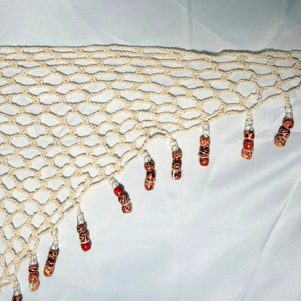 Cream Crochet Mesh Wrap w/ Clear and Wooden Beads