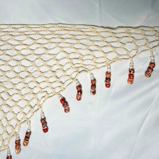 Cream Crochet Mesh Wrap w/ Clear and Wooden Beads