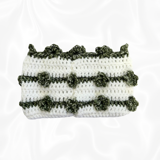 Crochet Flower Pouch - Green and White
