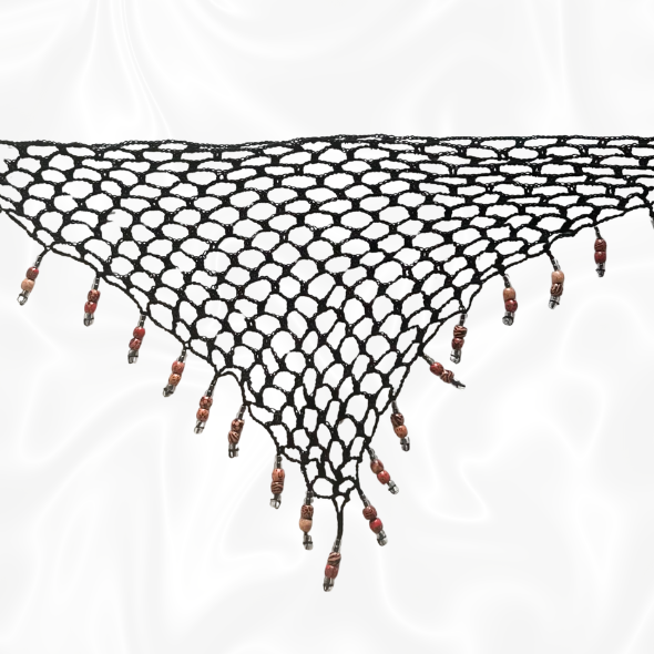 Black Crochet Mesh Wrap w/ Clear and Wooden Beads