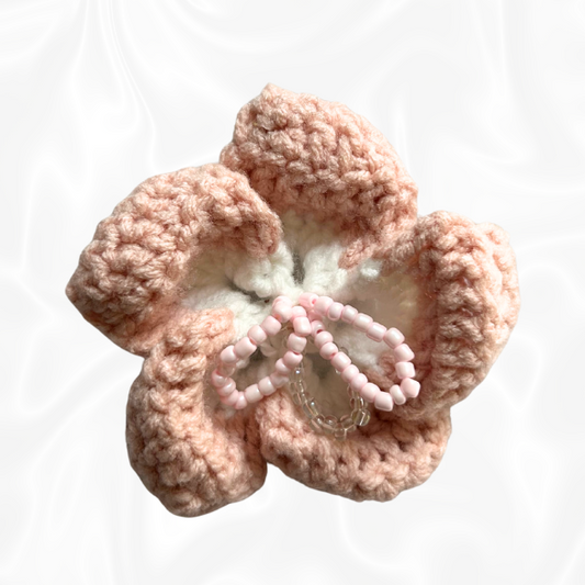 Crochet Hibiscus Hair Clip - Pink and White