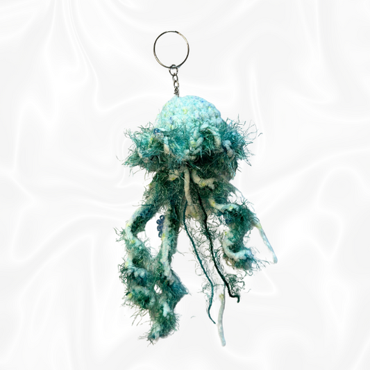 Crochet Jellyfish Keychain - Blue and Aqua Marine