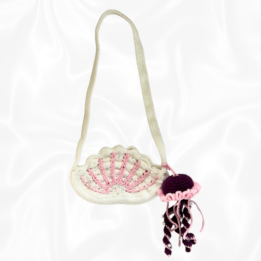 Crochet Shell Bag w/ Jellyfish Keychain