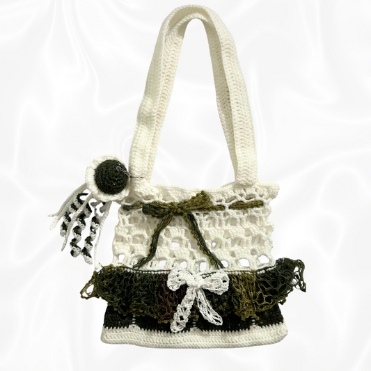 Crochet Ocean Themed Bag w/ Jellyfish Keychain - Green and White
