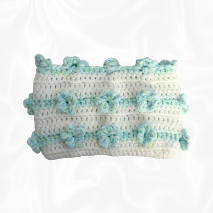 Crochet Flower Pouch - Blue and White