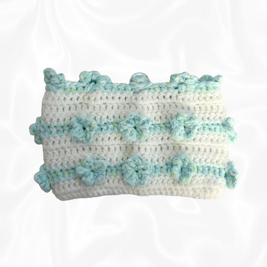 Crochet Flower Pouch - Blue and White