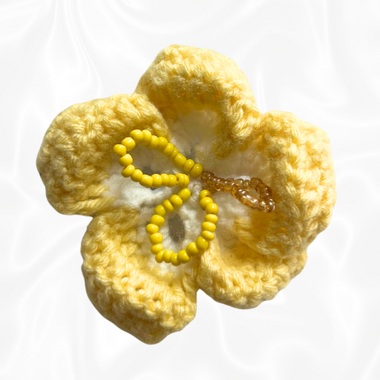 Crochet Hibiscus Hair Clip - Yellow and White