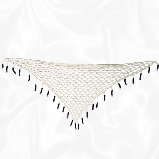 White Crochet Mesh Wrap w/ Black Beads