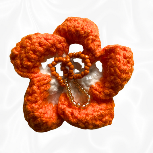 Crochet Hibiscus Hair Clip - Orange and White