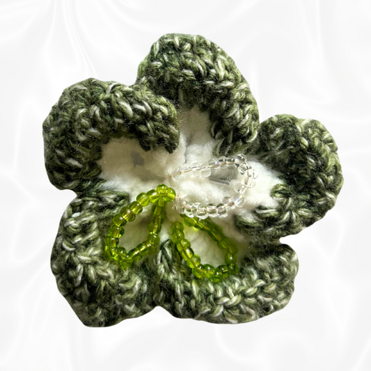 Crochet Hibiscus Hair Clip - Green and White
