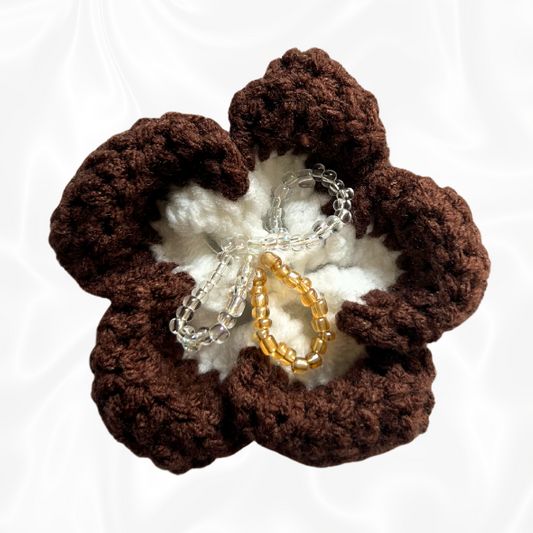Crochet Hibiscus Hair Clip - Brown and White