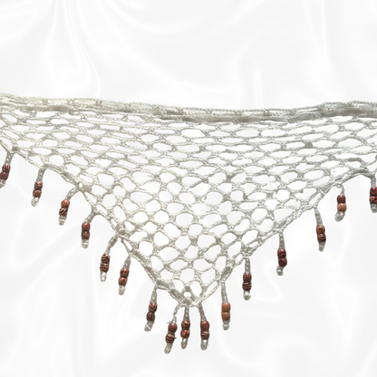 White Crochet Mesh Wrap w/ Clear and Wooden Beads