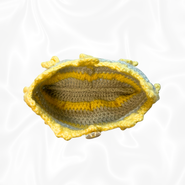 Crochet Flower Pouch - Yellow and Grey
