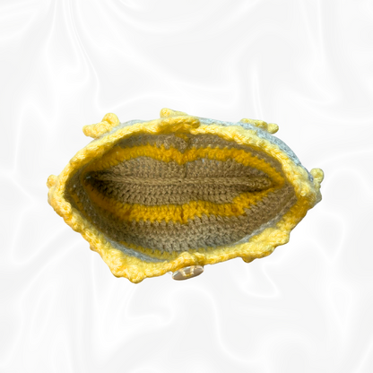 Crochet Flower Pouch - Yellow and Grey