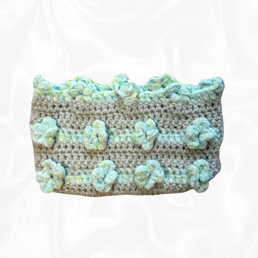 Crochet Flower Pouch - Blue and Grey
