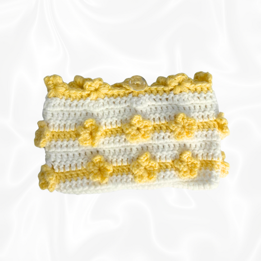 Crochet Flower Pouch - Yellow and White