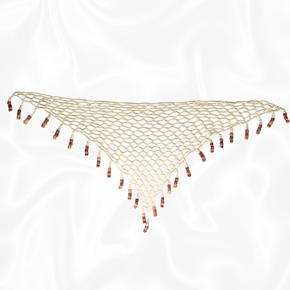 Cream Crochet Mesh Wrap w/ Clear and Wooden Beads